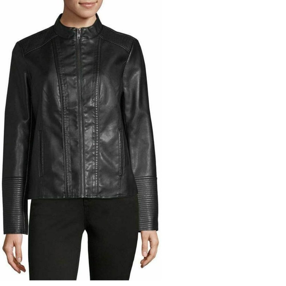 Women's a.n.a Midweight Motorcycle Jacket, Black, L